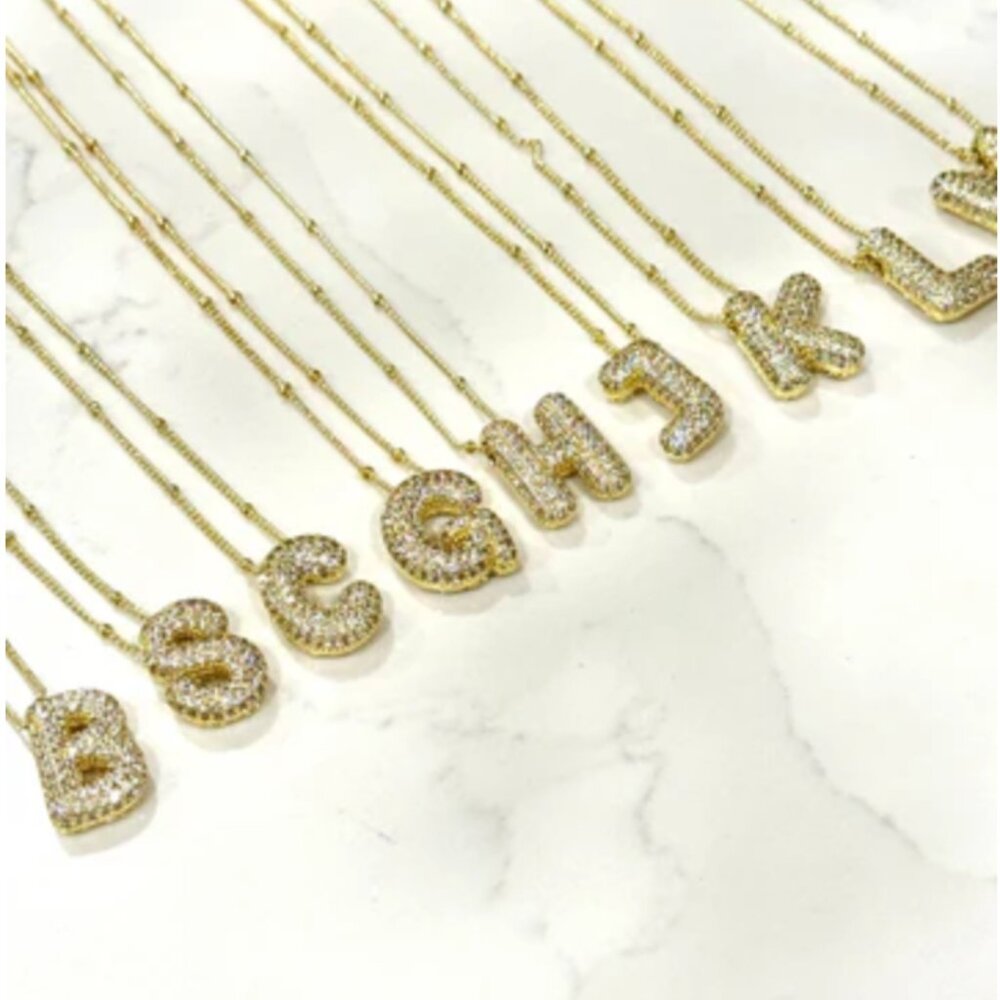 Bubble Letter A Pave Necklace Balloon Initial Rhinestone NEW